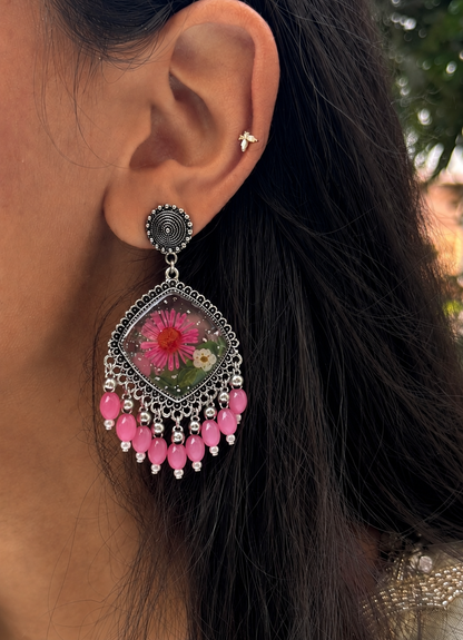 Floral pink garden jhumka
