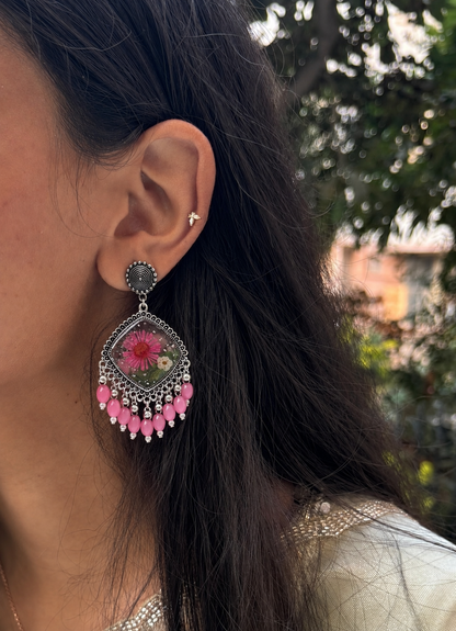 Floral pink garden jhumka