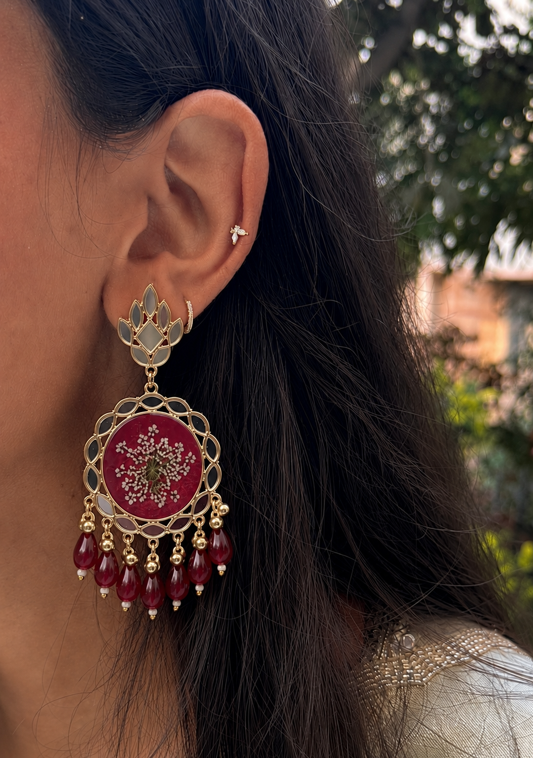 Maroon mirror jhumka