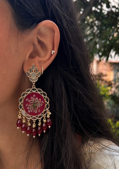 Maroon mirror jhumka