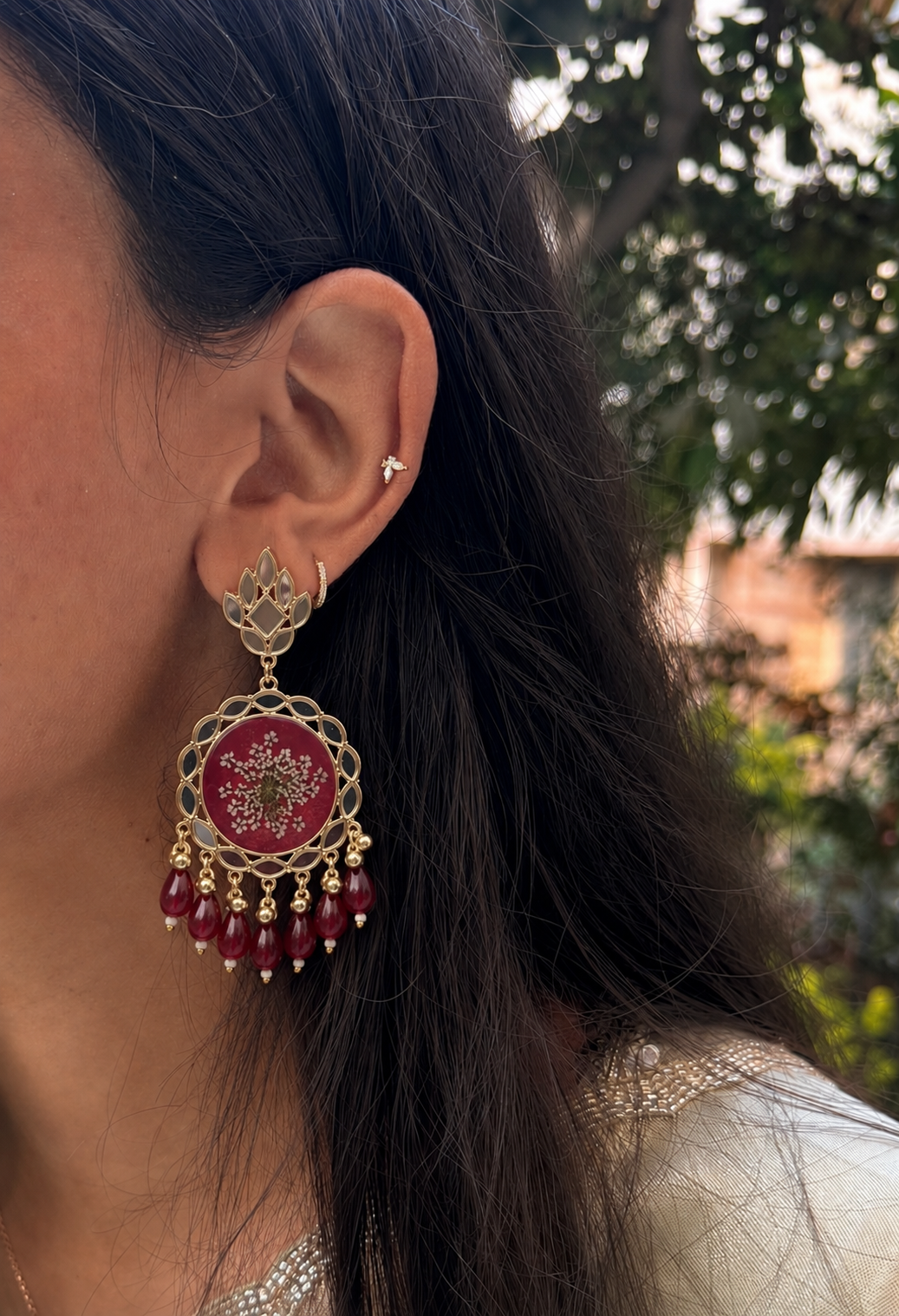 Maroon mirror jhumka