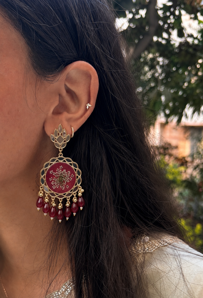 Maroon mirror jhumka