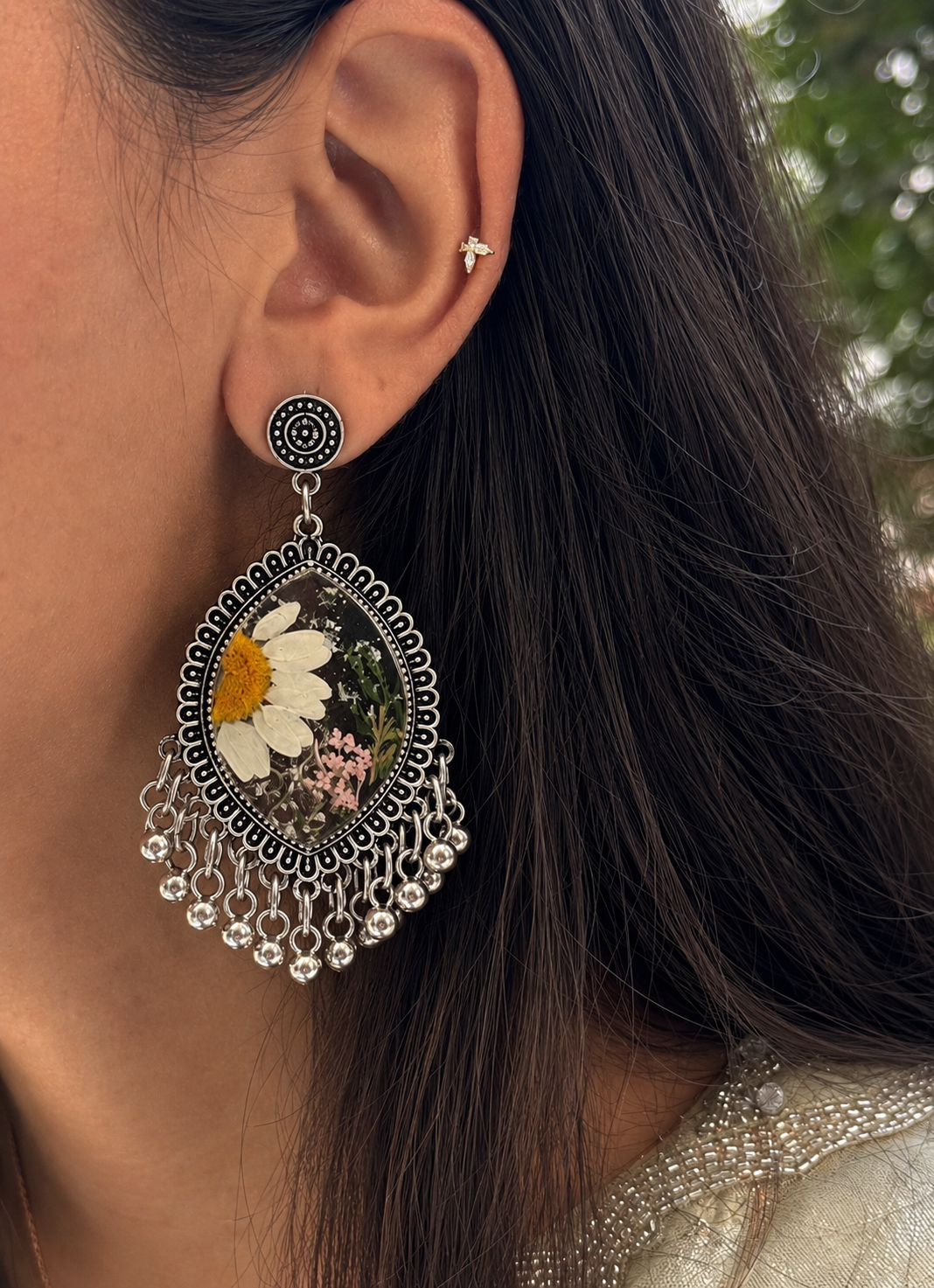 Oxidised Daisy jhumkas