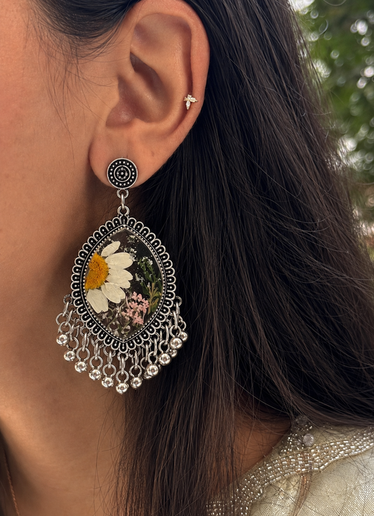 Oxidised Daisy jhumkas