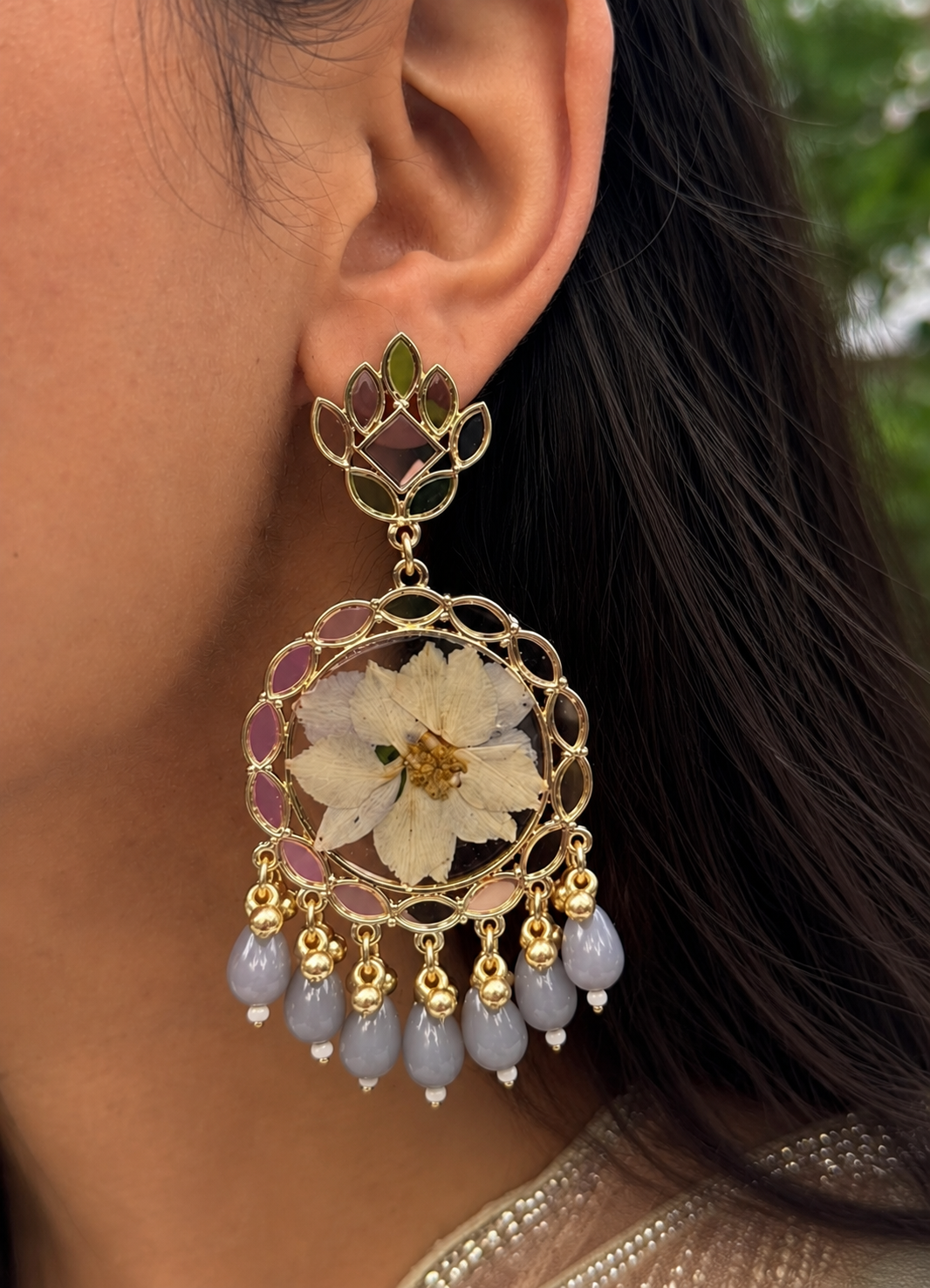 Elegant gray mirror jhumkas