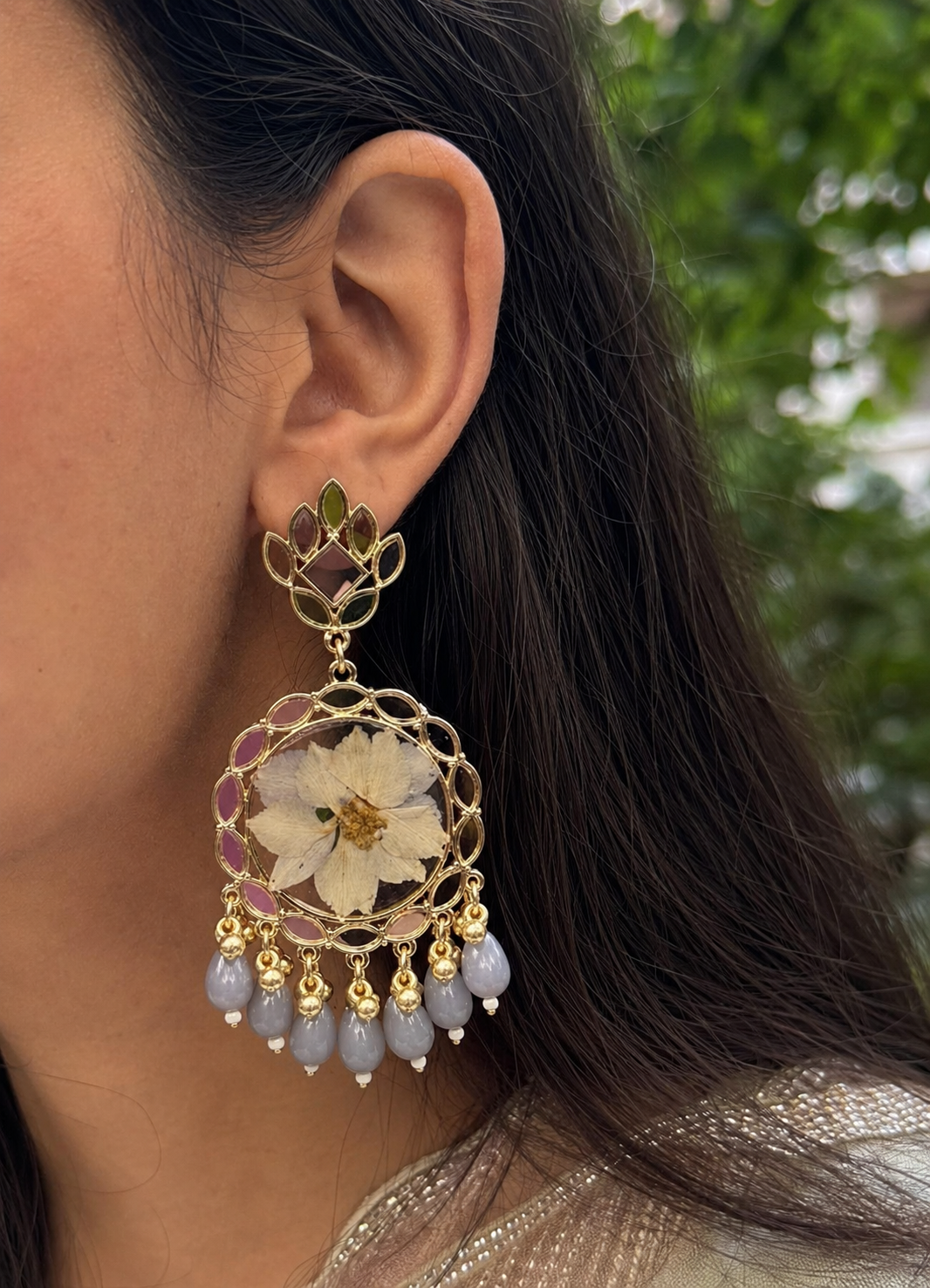 Elegant gray mirror jhumkas