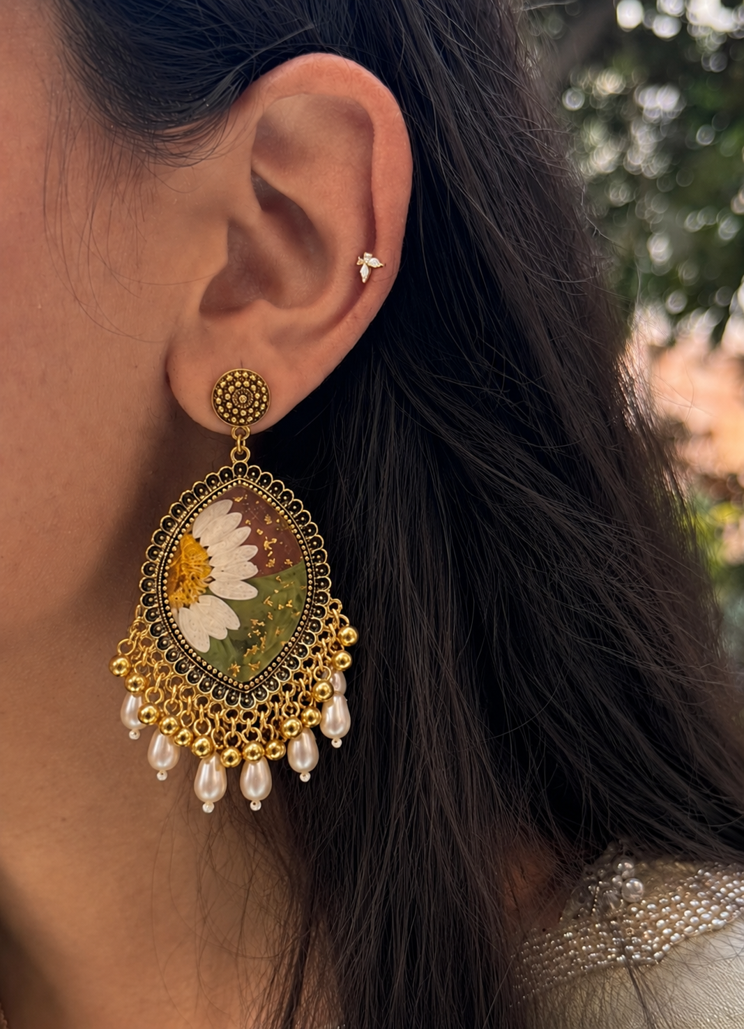 Pearl daisy jhumkas