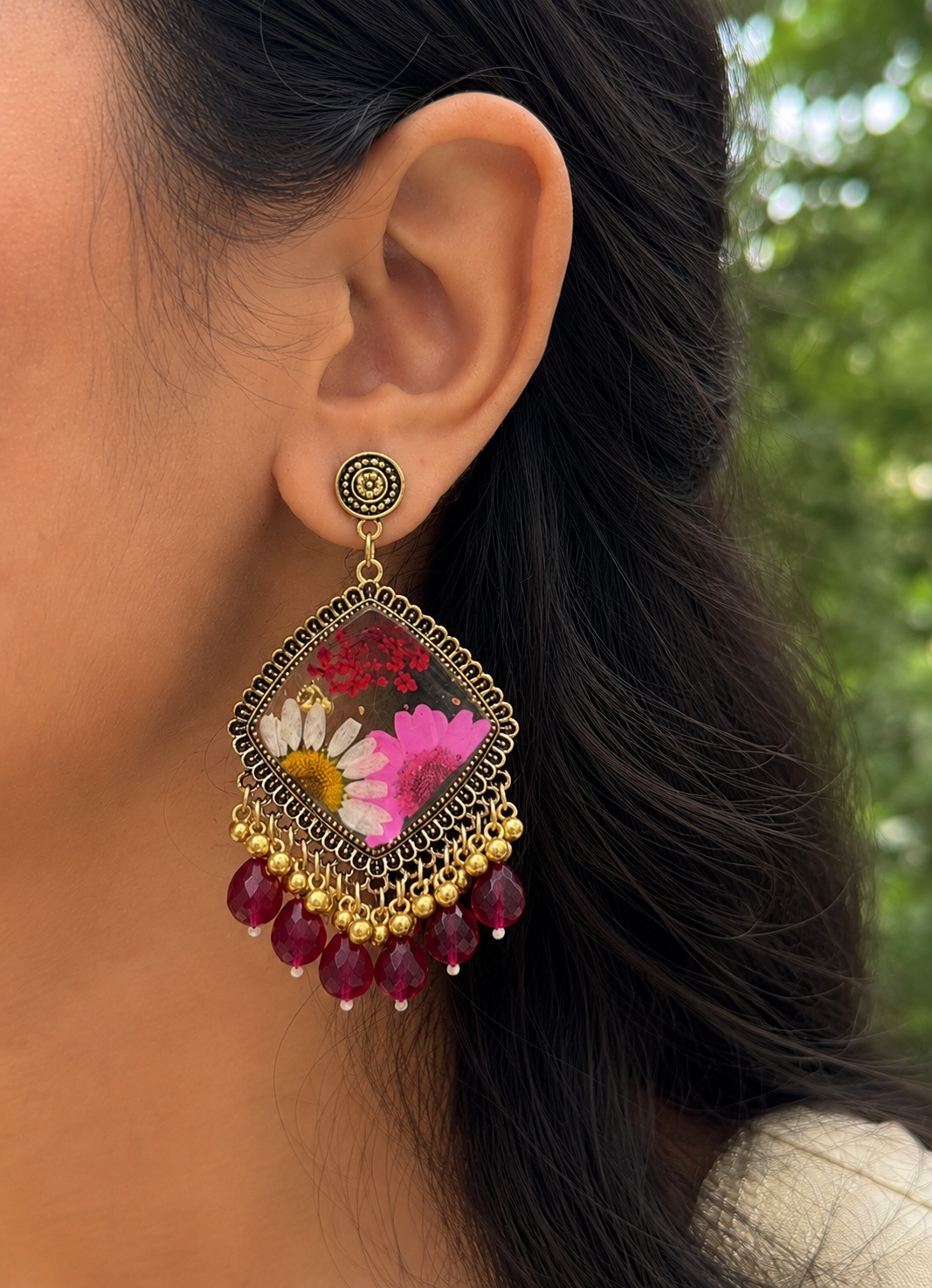 Raani pink daisy jhumka