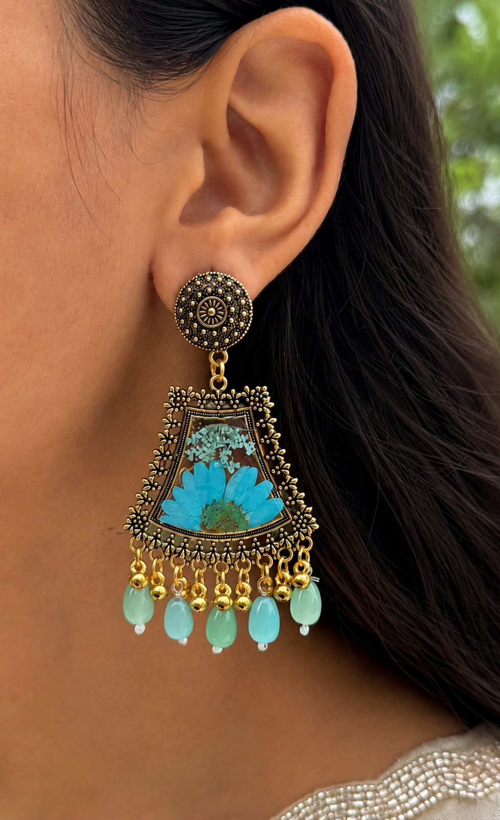 Lime green jhumkas