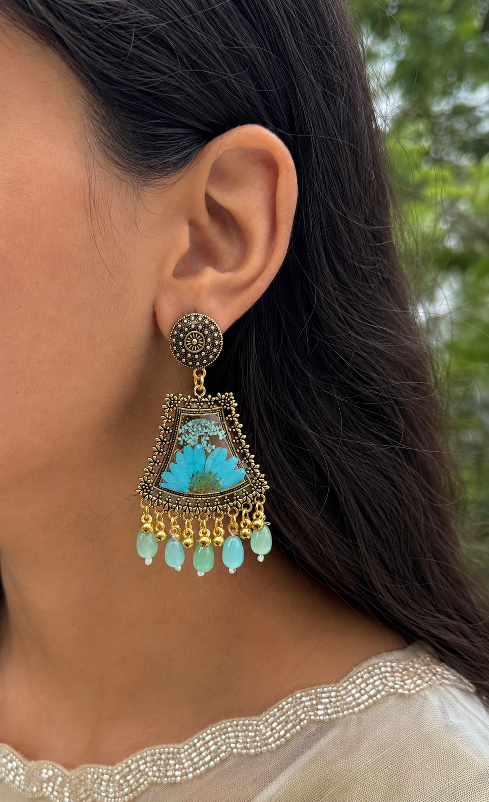 Lime green jhumkas