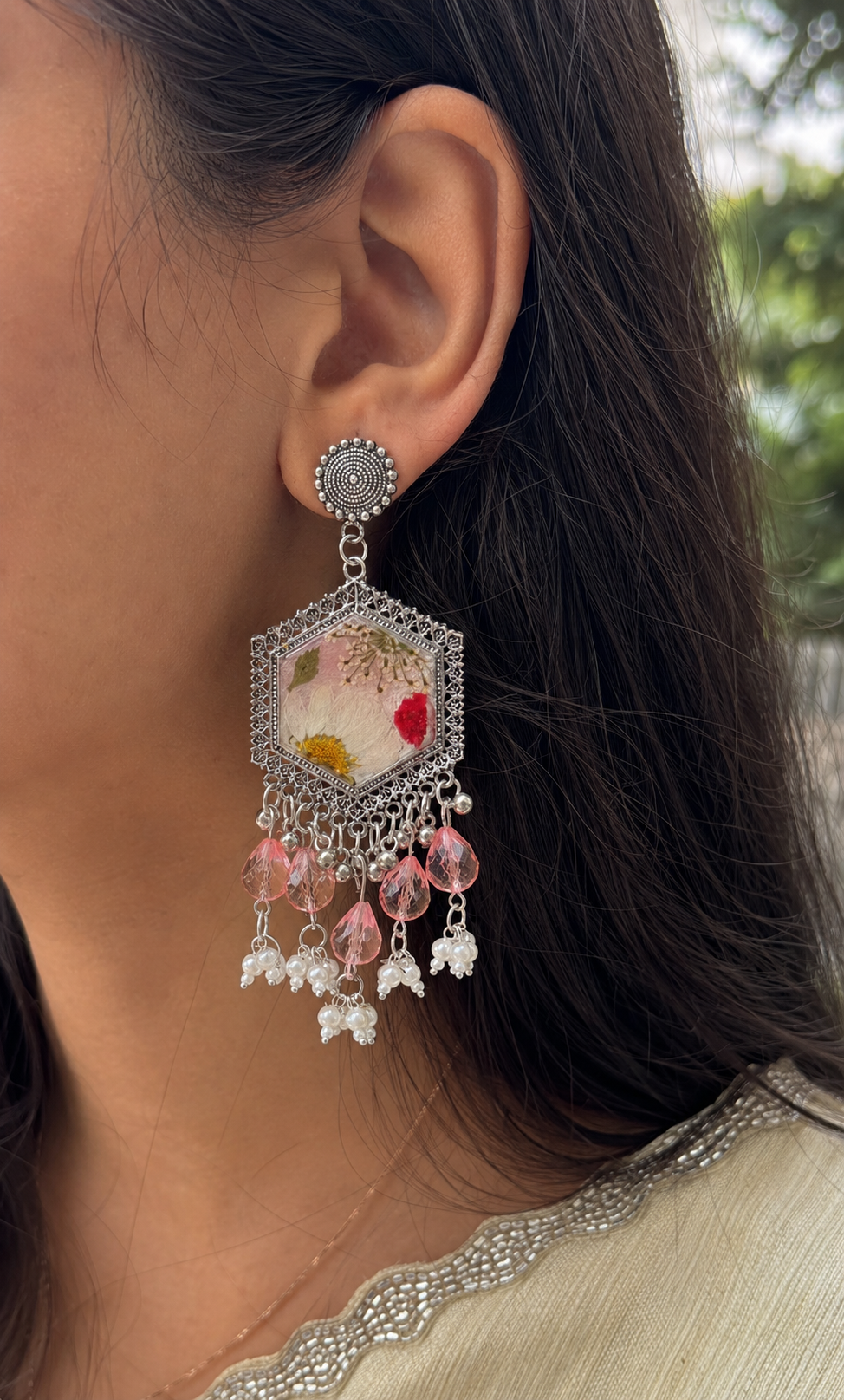 Snow daisy jhumkas