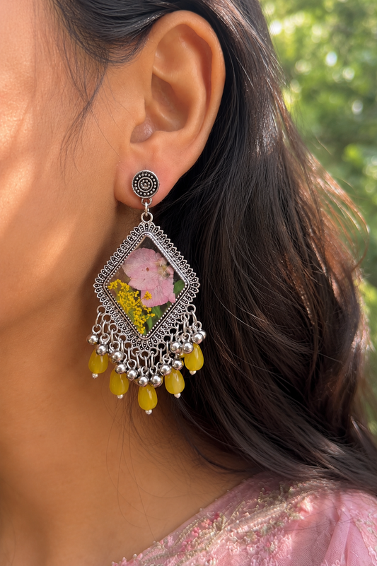 Yellow pinkish jhumkas