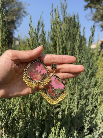 Elegant floral jhumka (without pink beads)