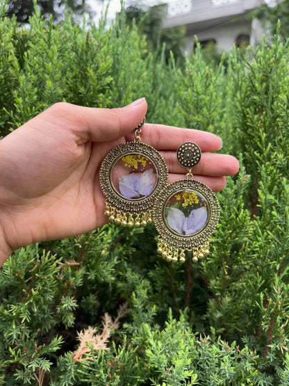 Yellow garden jhumkas
