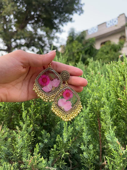 Pink garden jhumkas