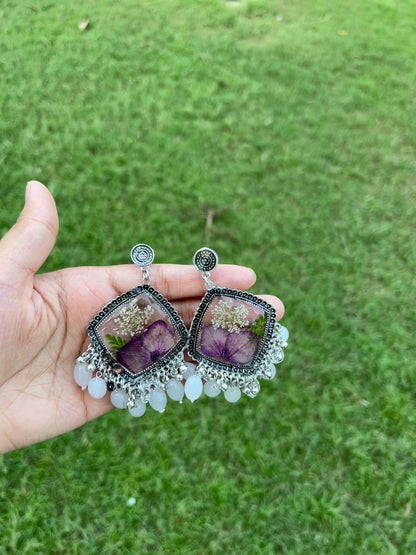 Handmade floral jhumkas (without white beads)