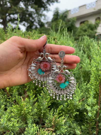 Elegant teal peacock jhumkas