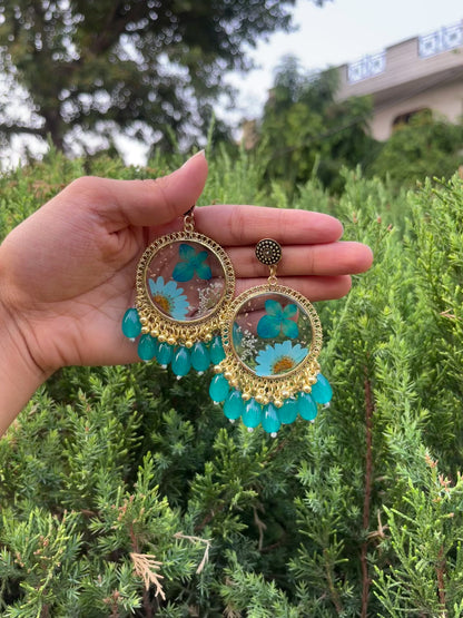 Teal flora jhumka