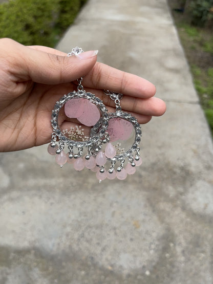 Prettiest ice pink mirror jhumka
