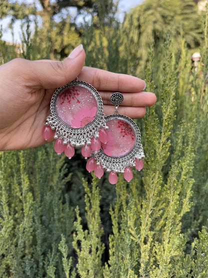 Elegant pink floral jhumkas