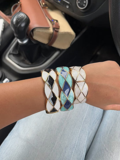 Blue cheque acrylic bangle